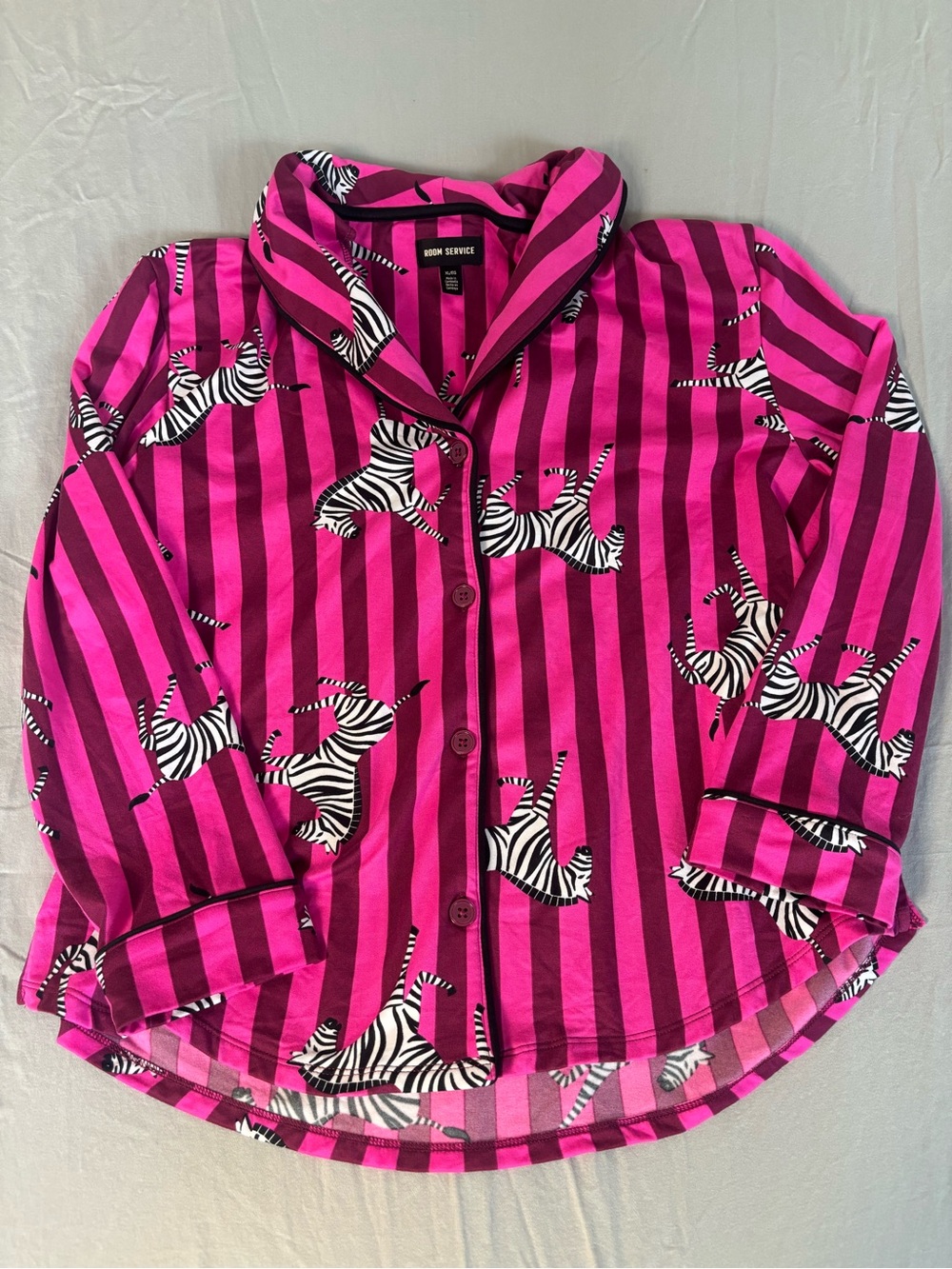 Women’s Pink Zebra Stripe Button-Up Pajama Top